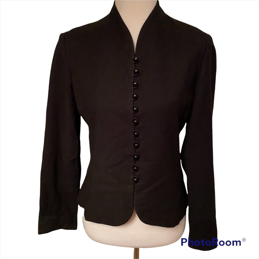 ALBERT NIPON JACKET VINTAGE BLAZER BLACK FITTED BUTTON CLOSE SIZE 8 COAT